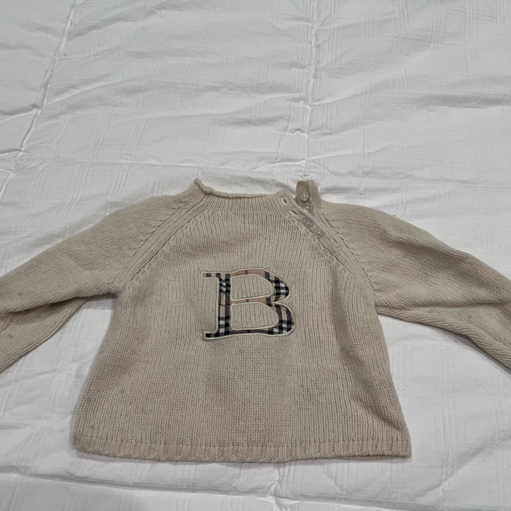 Burberry Cream Sweater with Plaid Letter Accent